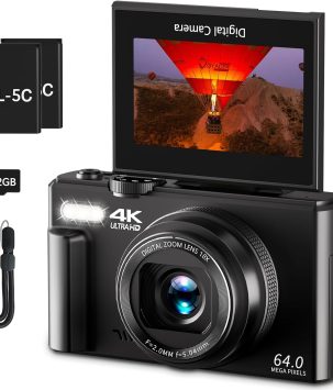 4K Digital Camera for Photography, 64MP Vlogging Camera for YouTube with 3" 180° Flip Screen, 18X Digital Zoom Point and Shoot Camara with 32GB Micro SD Card for Beginner (Black)